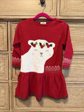 Neiman Marcus Red Holiday Bear Knit Dress with Floral Crown